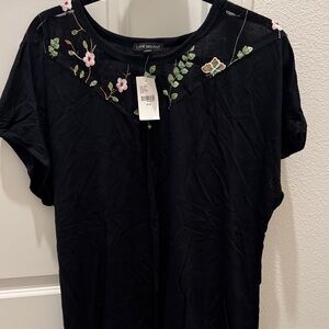 Lane Bryant Black Top with Floral Embroidery